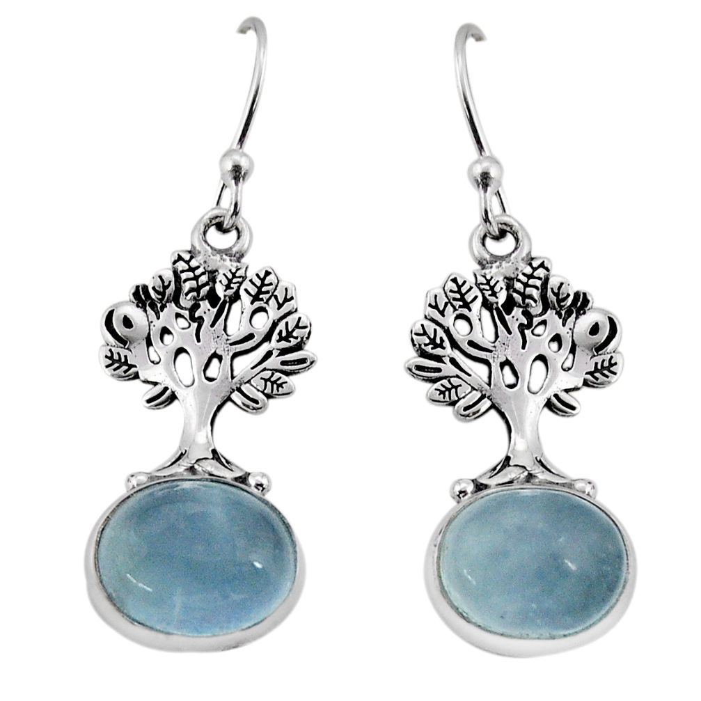 7.38cts natural aqua chalcedony 925 sterling silver tree of life earrings y71702