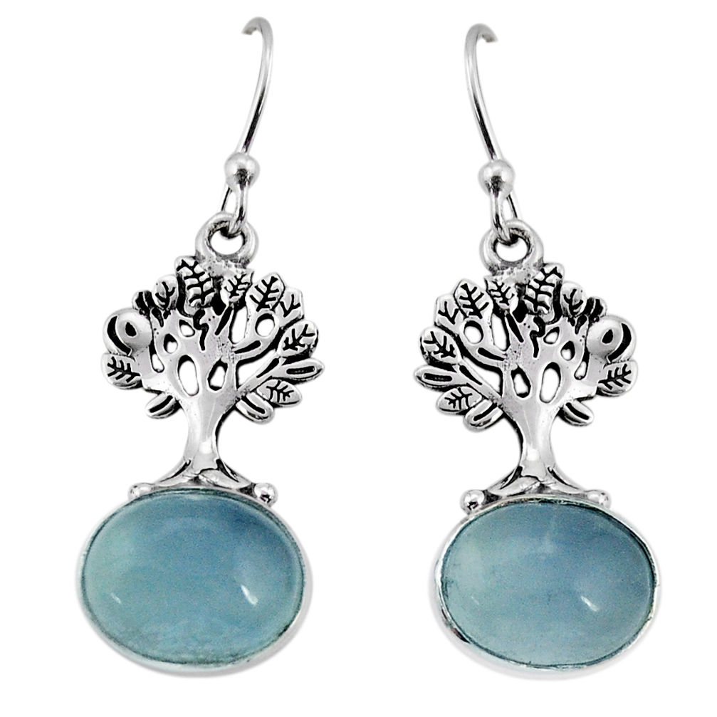 7.06cts natural aqua chalcedony 925 sterling silver tree of life earrings y71704