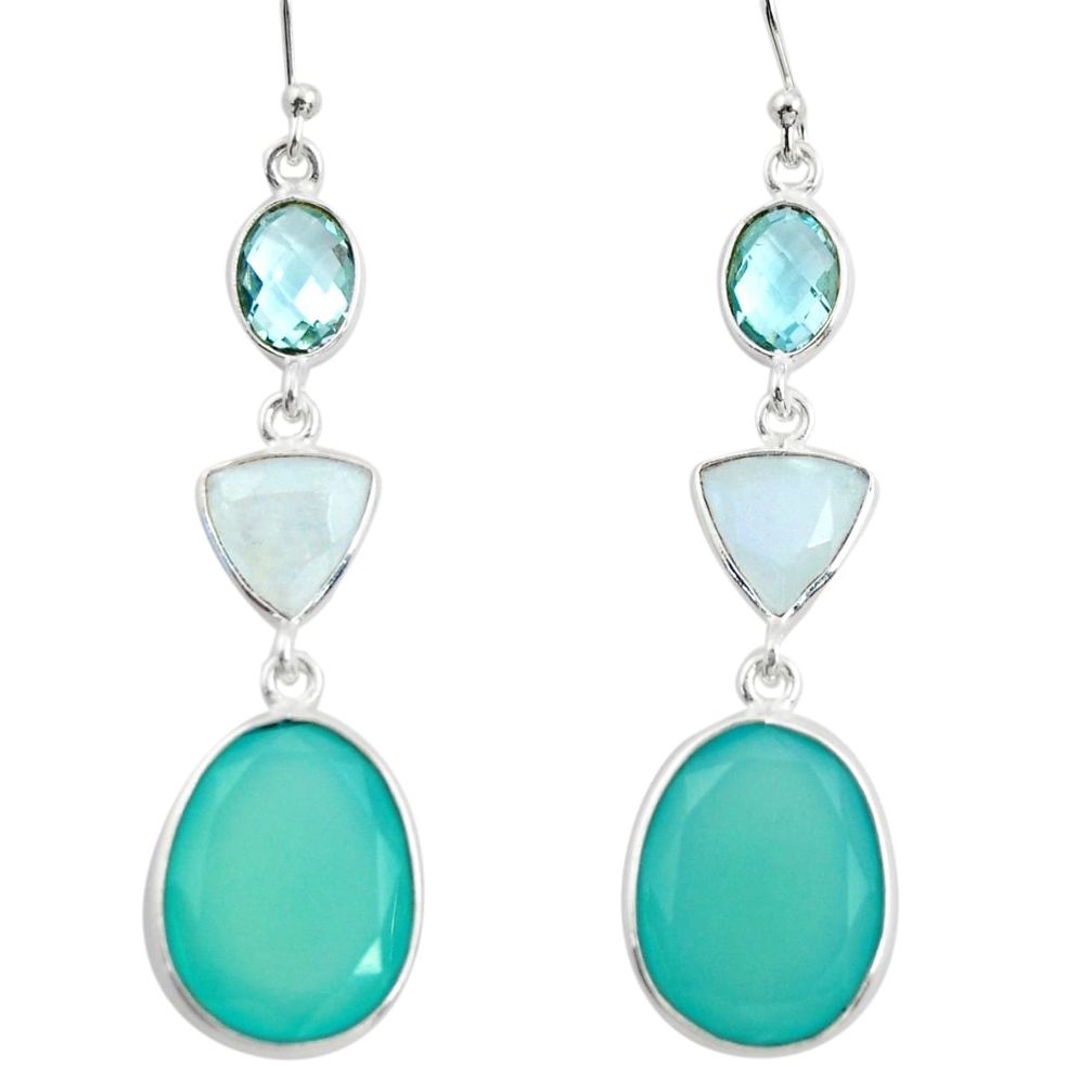 21.01cts natural aqua chalcedony moonstone 925 silver dangle earrings r26012