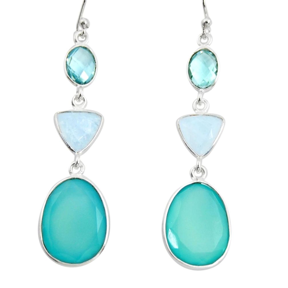 21.01cts natural aqua chalcedony moonstone 925 silver dangle earrings r26015