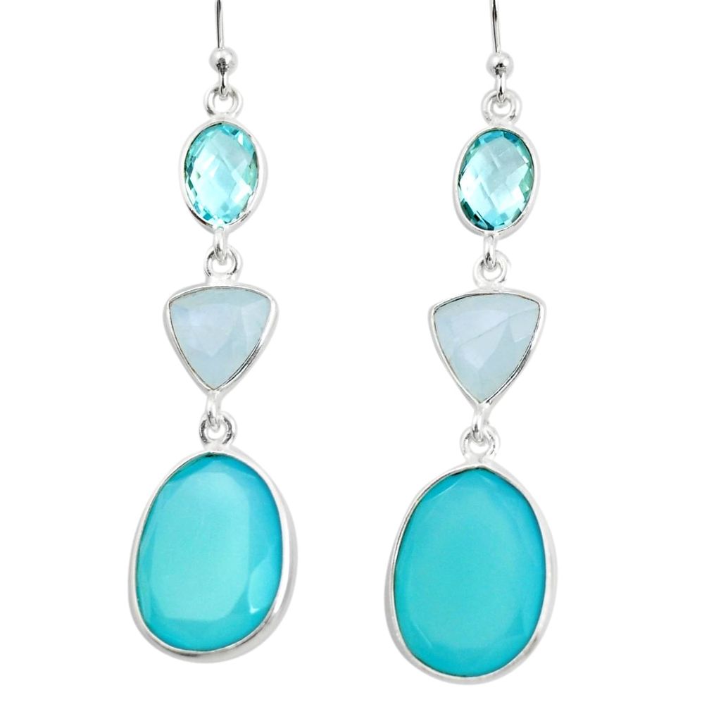 21.01cts natural aqua chalcedony moonstone 925 silver dangle earrings r26016