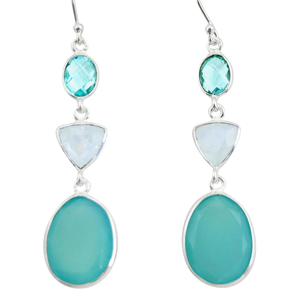 20.37cts natural aqua chalcedony moonstone 925 sterling silver earrings r26345