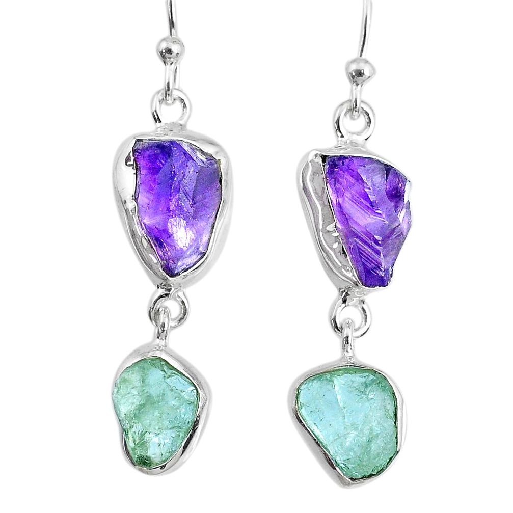 10.79cts natural aquamarine amethyst raw silver dangle handmade earrings r74295