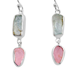 10.82cts natural aquamarine rose quartz rough 925 silver dangle earrings y94746