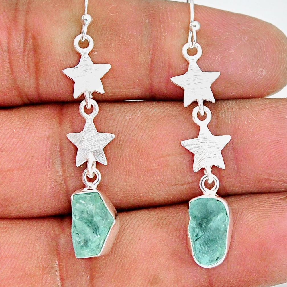 9.34cts natural aquamarine raw 925 silver crescent moon star earrings r89921