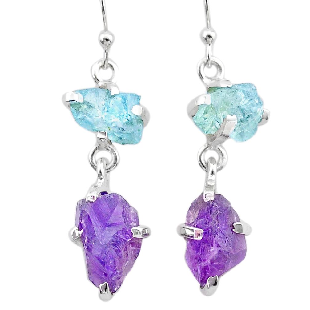 10.56cts natural aquamarine rough amethyst raw 925 silver earrings t25686
