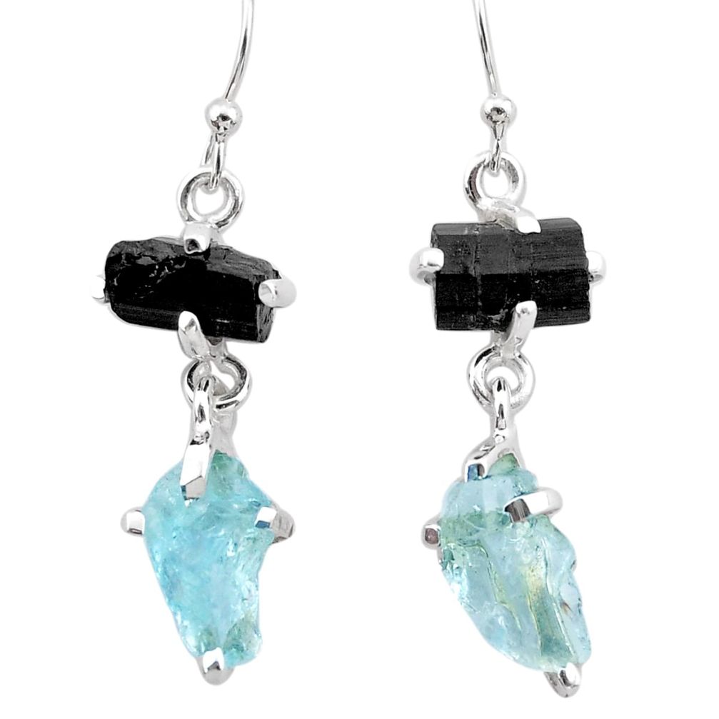 10.18cts natural aquamarine rough tourmaline raw 925 silver earrings t25566