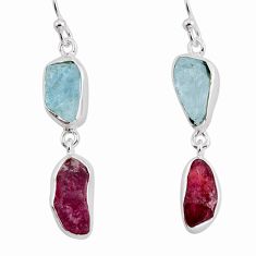 11.63cts natural aquamarine ruby rough 925 silver dangle earrings jewelry y93959