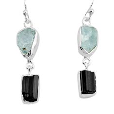 11.25cts natural aquamarine tourmaline rough 925 silver dangle earrings y94743