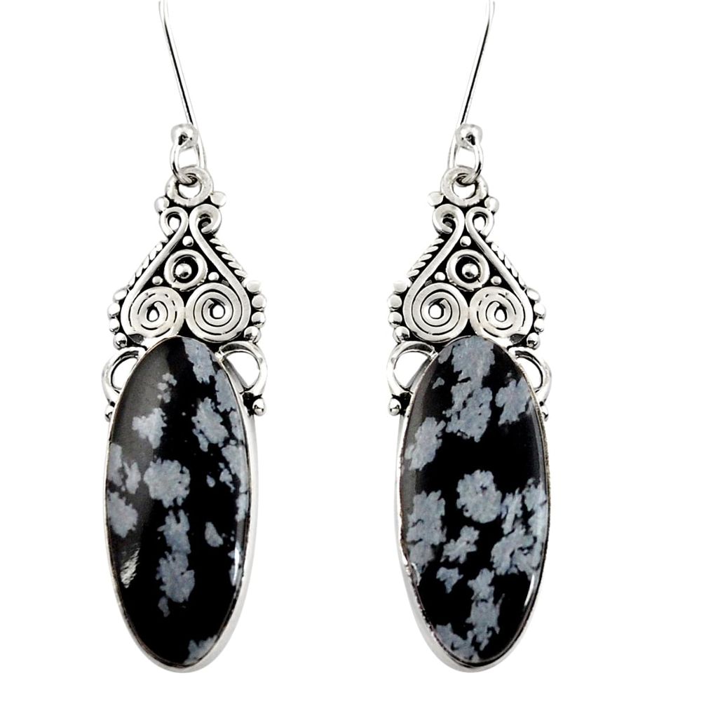 17.22cts natural black australian obsidian 925 silver dangle earrings d39583