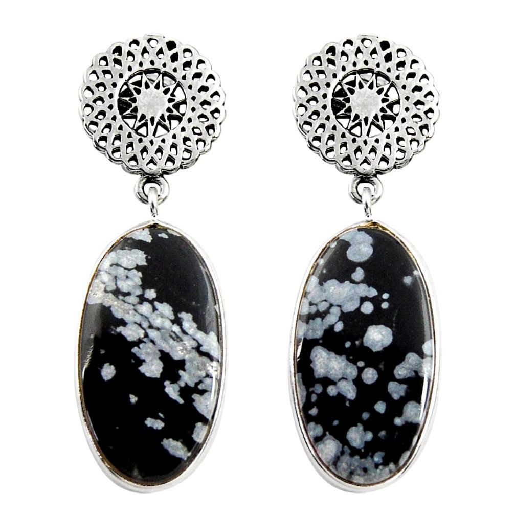 17.37cts natural black australian obsidian 925 silver dangle earrings d39600