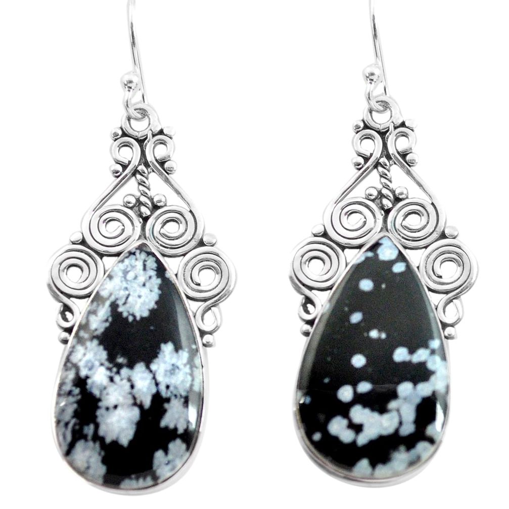 20.33cts natural black australian obsidian 925 silver dangle earrings p72605
