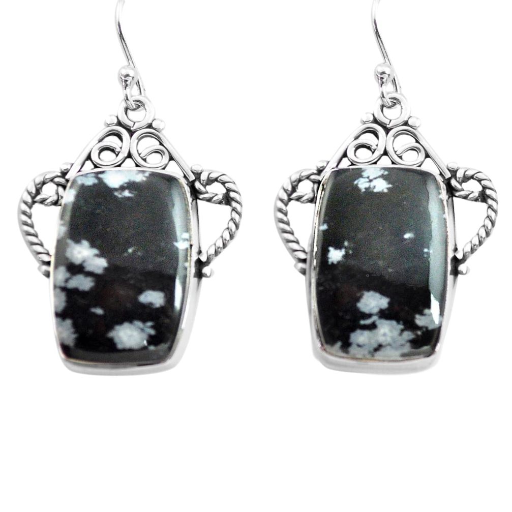 18.46cts natural black australian obsidian 925 silver dangle earrings p72607