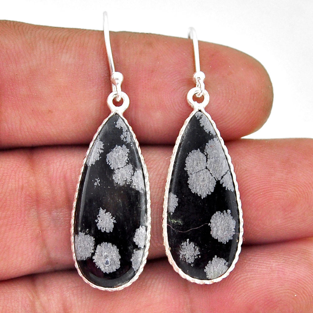 13.14cts natural black australian obsidian pear silver dangle earrings n53626