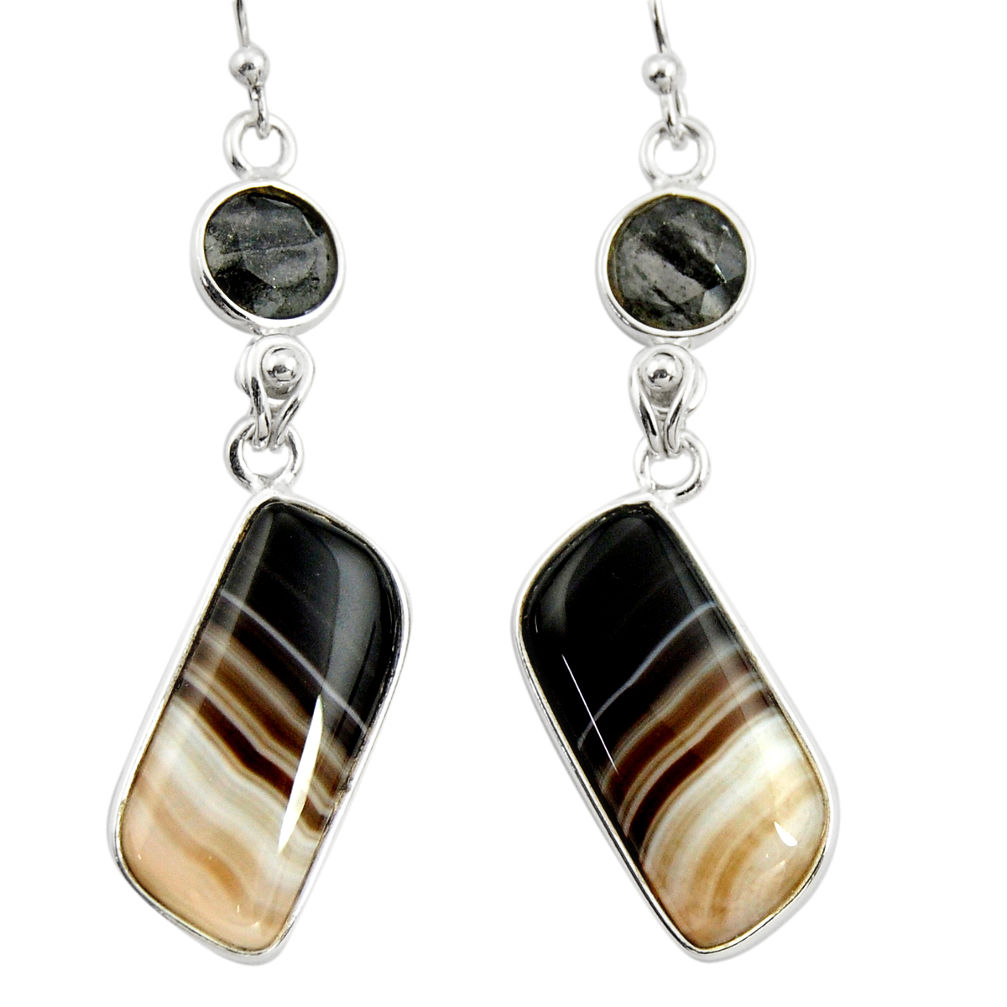 18.39cts natural black botswana agate 925 sterling silver dangle earrings r26022