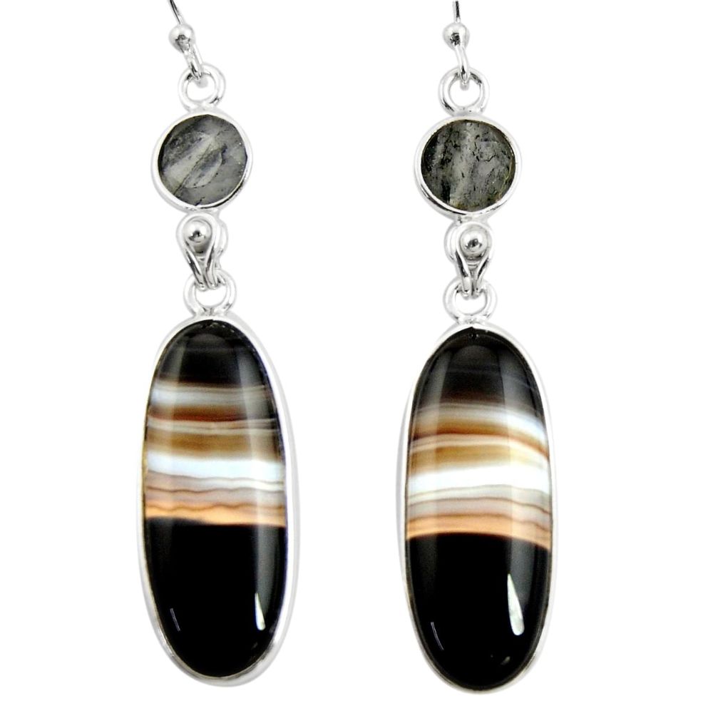 21.50cts natural black botswana agate 925 sterling silver dangle earrings r26023
