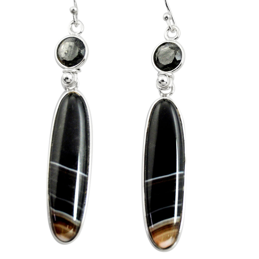 22.14cts natural black botswana agate 925 sterling silver dangle earrings r26026