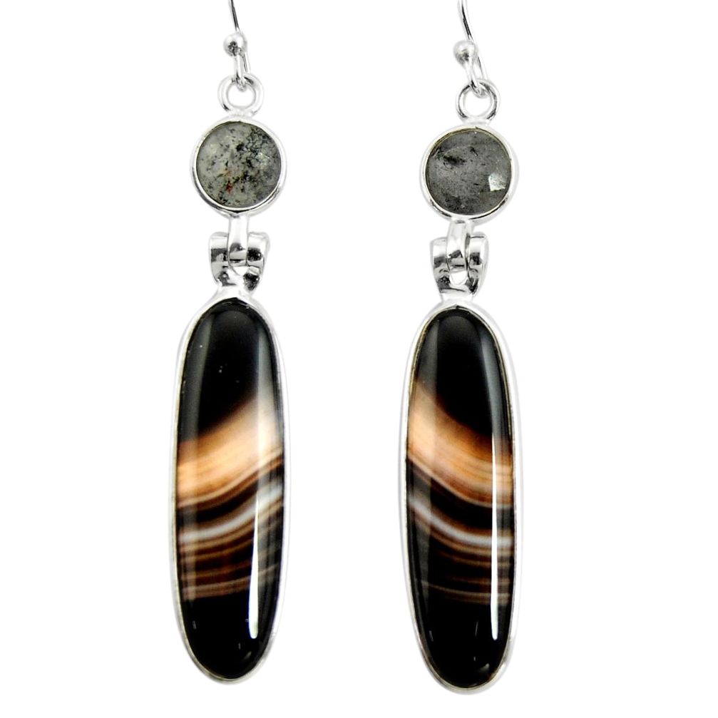 22.23cts natural black botswana agate 925 sterling silver dangle earrings r26027