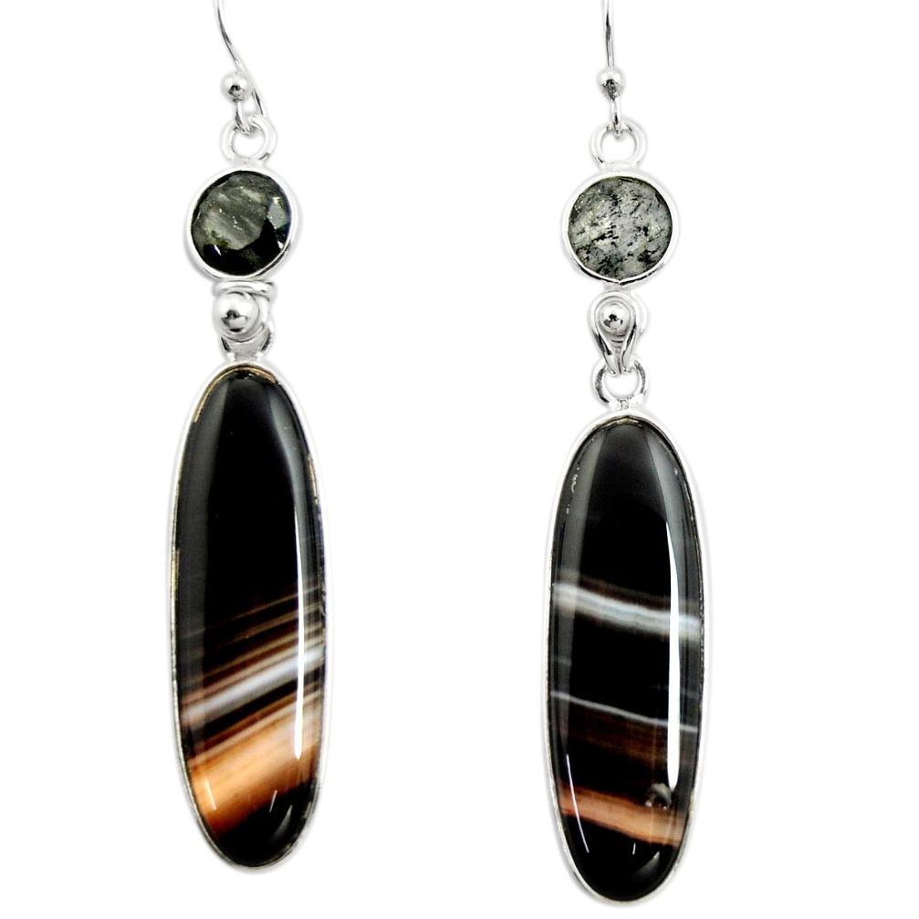 22.66cts natural black botswana agate 925 sterling silver dangle earrings r26029