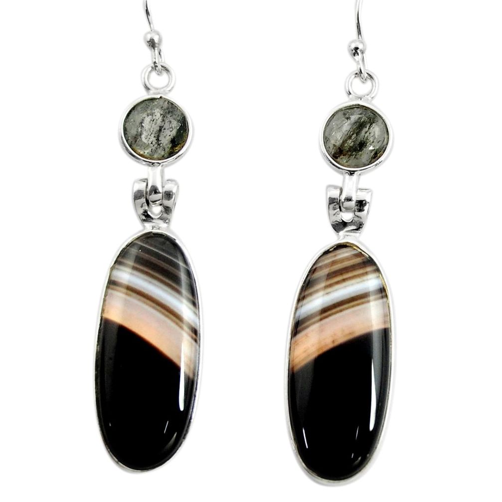 19.73cts natural black botswana agate 925 sterling silver dangle earrings r26031