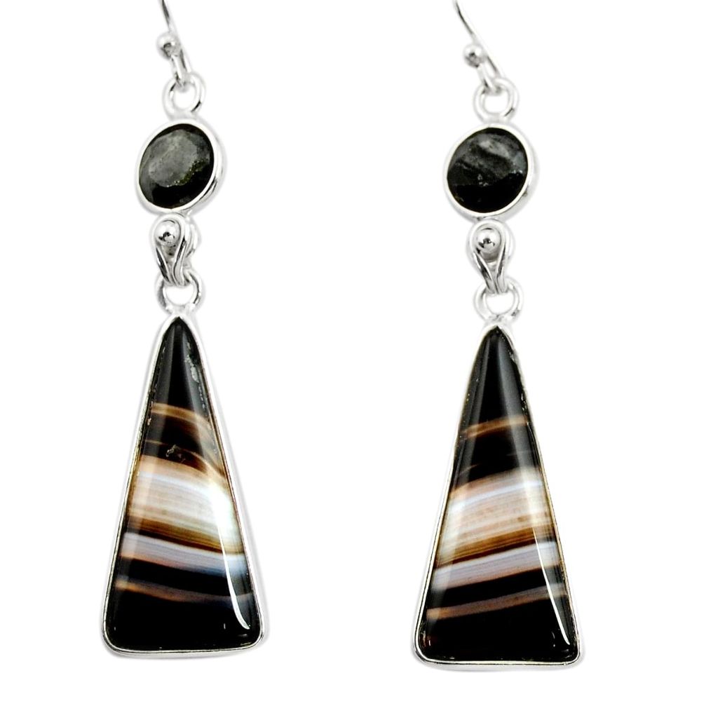 17.17cts natural black botswana agate 925 sterling silver dangle earrings r26033