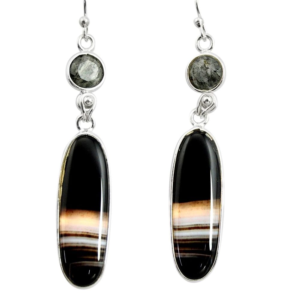 20.40cts natural black botswana agate 925 sterling silver dangle earrings r26034