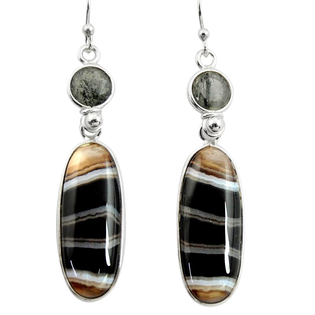 22.14cts natural black botswana agate 925 sterling silver dangle earrings r26039