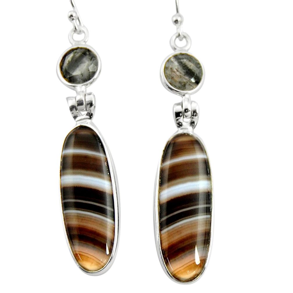 17.78cts natural black botswana agate 925 sterling silver dangle earrings r26040