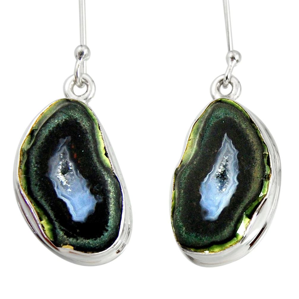 17.42cts natural black geode druzy 925 sterling silver dangle earrings d40312