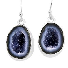 12.31cts natural black geode druzy 925 sterling silver dangle earrings y67522