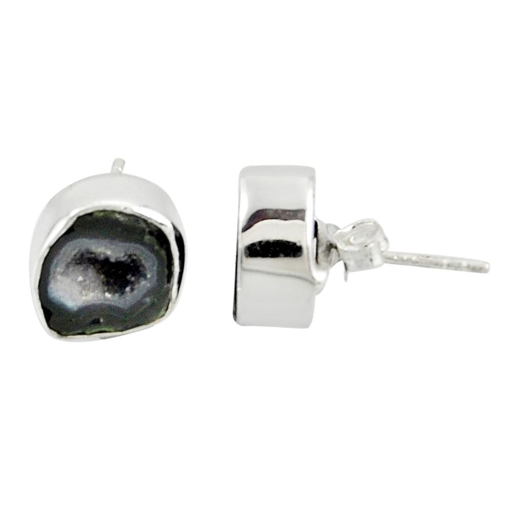 8.56cts natural black geode druzy 925 sterling silver stud earrings r39761