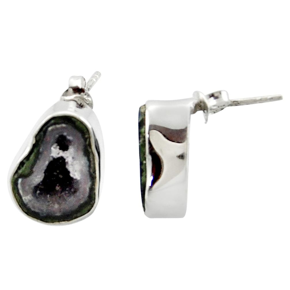 10.76cts natural black geode druzy 925 sterling silver stud earrings r39769