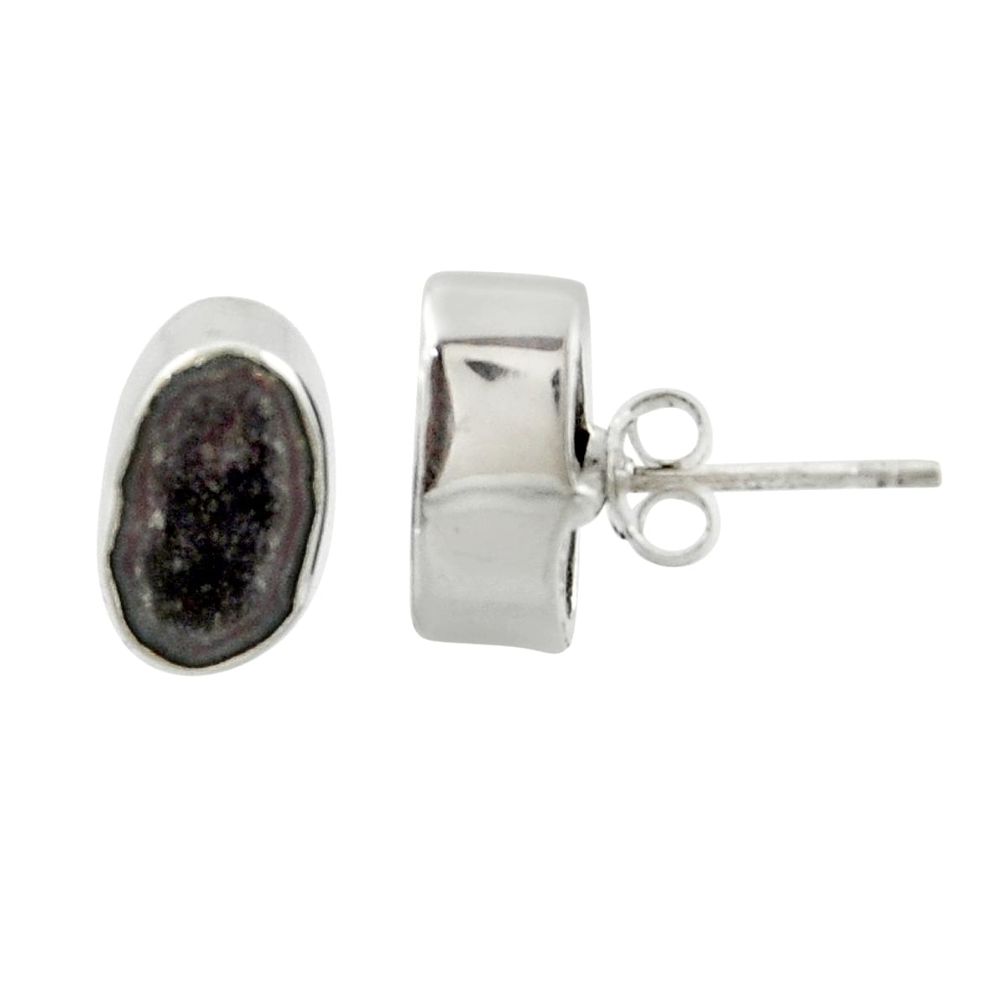 6.67cts natural black geode druzy 925 sterling silver stud earrings r39775