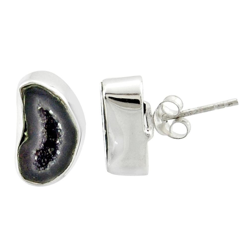 8.87cts natural black geode druzy 925 sterling silver stud earrings r39779