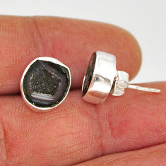 7.66cts natural black geode druzy fancy 925 sterling silver stud earrings y73893