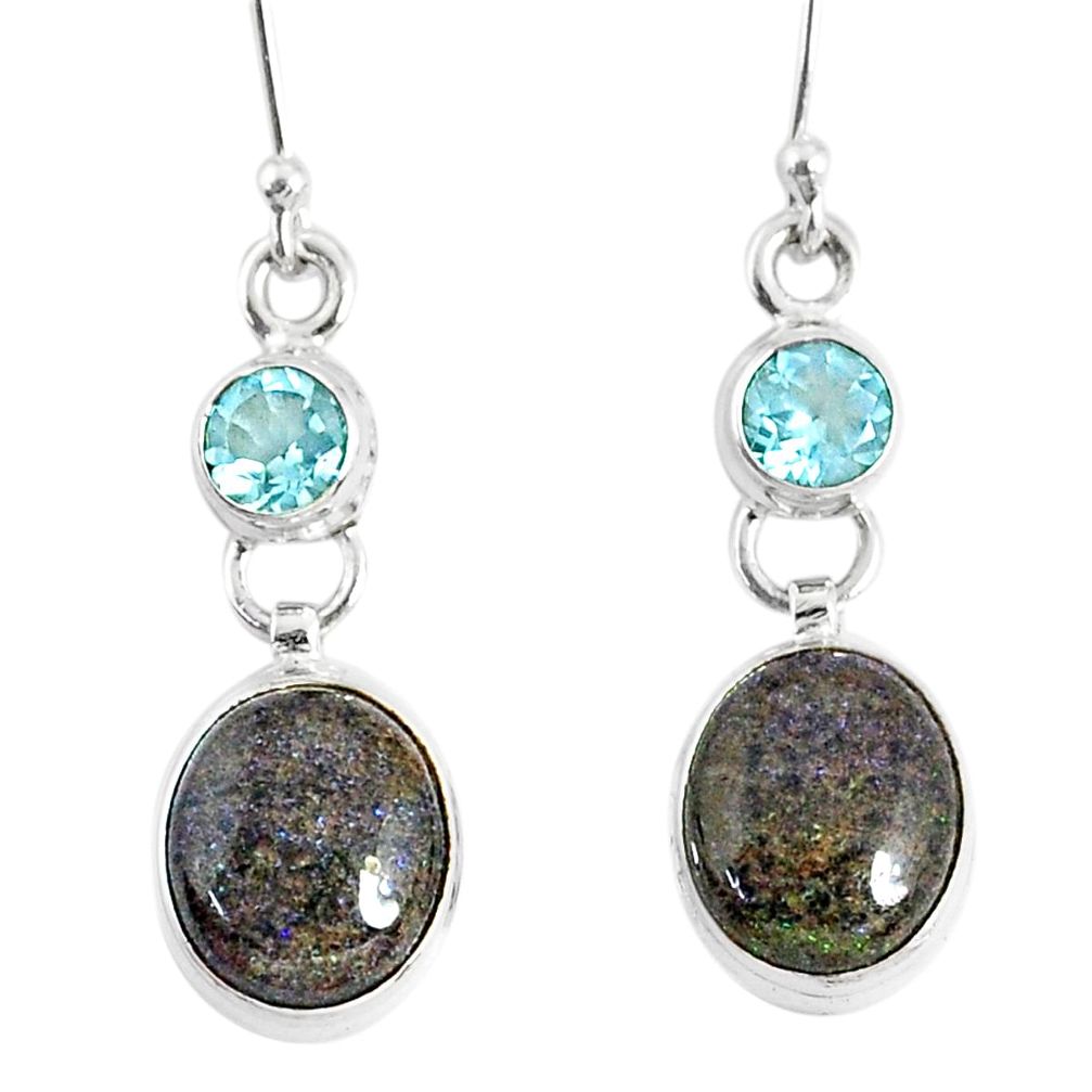 10.76cts natural black honduran matrix opal 925 silver dangle earrings r76141