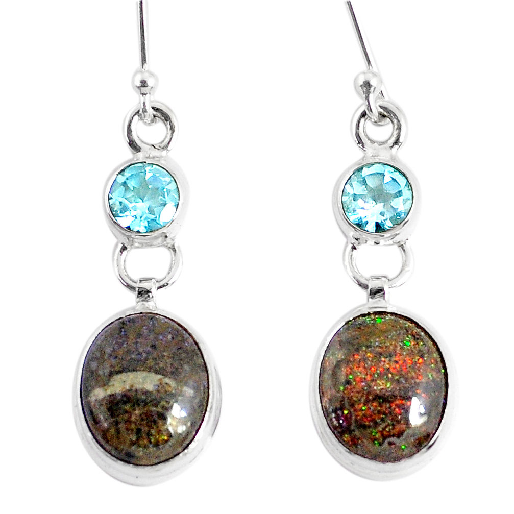 10.19cts natural black honduran matrix opal 925 silver dangle earrings r76146