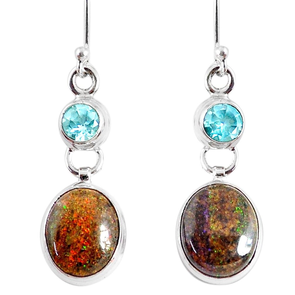 10.76cts natural black honduran matrix opal 925 silver dangle earrings r76150