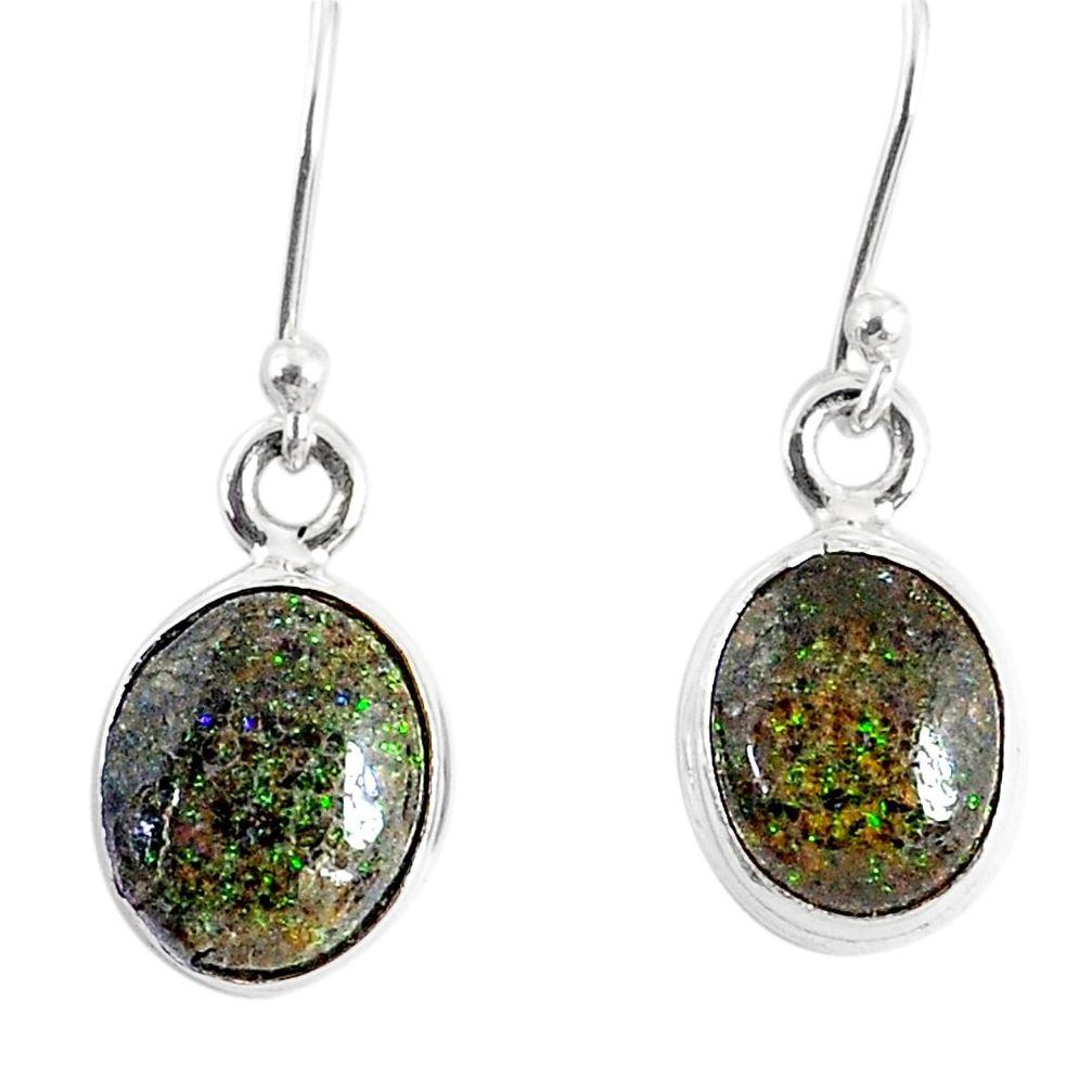 6.67cts natural black honduran matrix opal 925 silver dangle earrings r76153