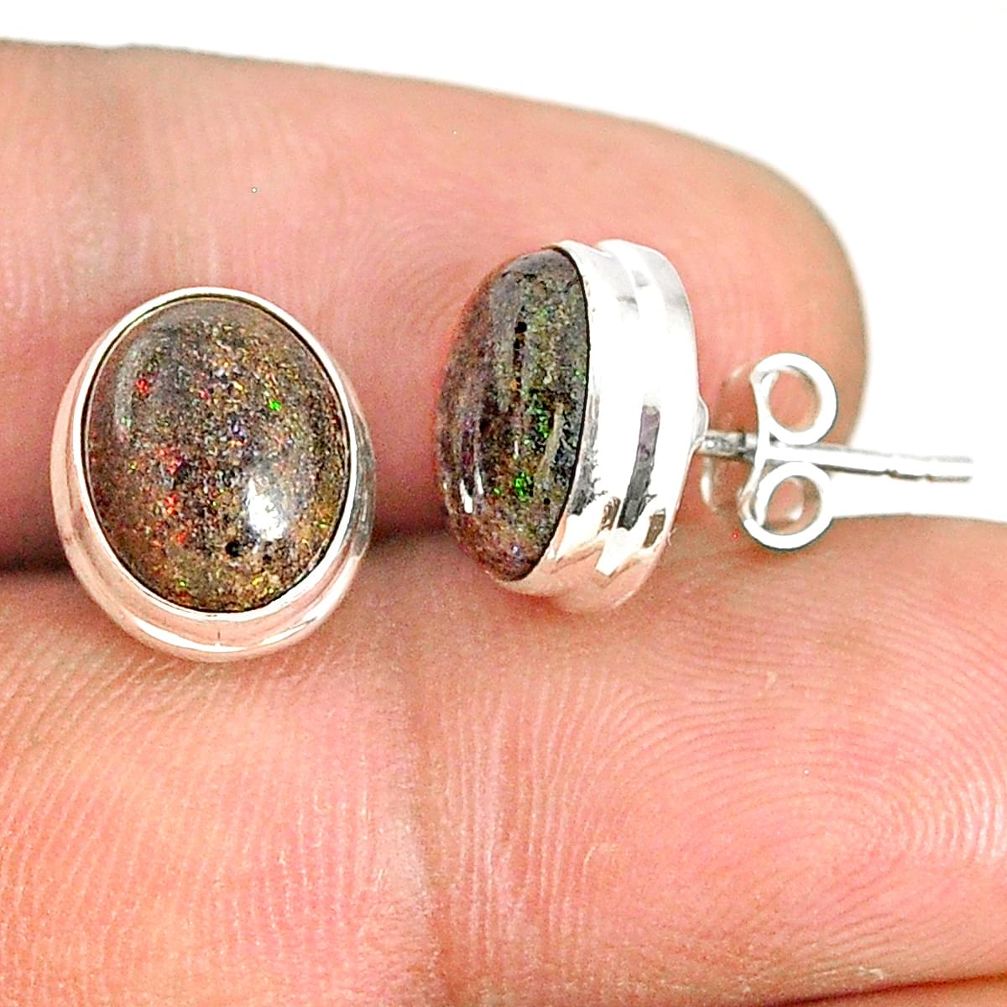 8.07cts natural black honduran matrix opal 925 silver stud earrings r76137