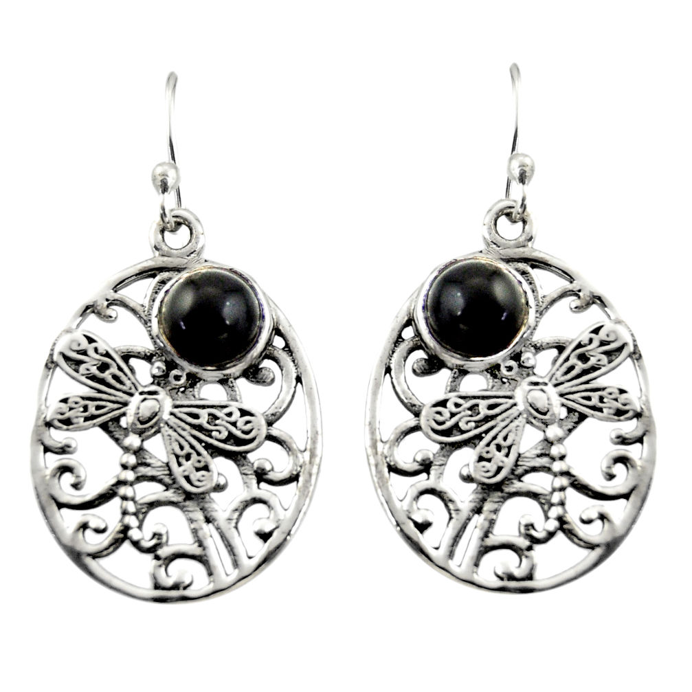 2.41cts natural black obsidian eye 925 sterling silver dangle earrings r38094
