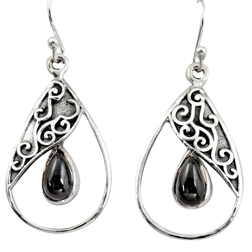 4.92cts natural black obsidian eye 925 sterling silver dangle earrings r38121