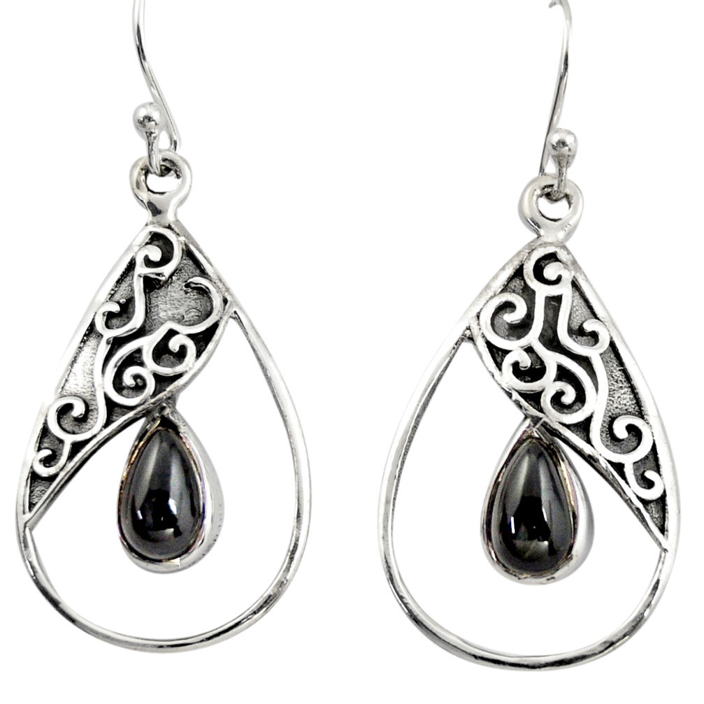 4.69cts natural black obsidian eye 925 sterling silver dangle earrings r38123