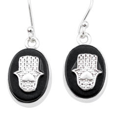 12.81cts natural black onyx 925 silver hand of god hamsa earrings jewelry u34732