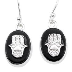 12.86cts natural black onyx 925 silver hand of god hamsa earrings jewelry u34733