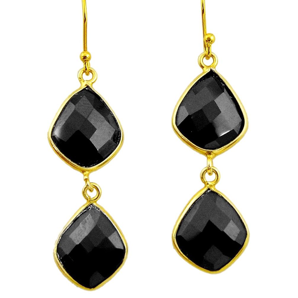 15.25cts natural black onyx 925 sterling silver 14k gold dangle earrings r32457