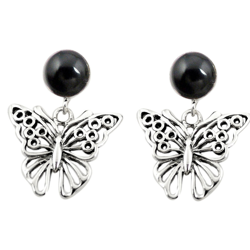 Natural black onyx 925 sterling silver butterfly earrings jewelry c11687