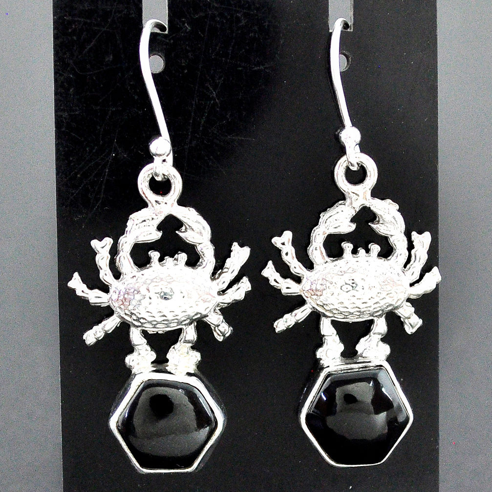 9.03cts natural black onyx 925 sterling silver crab earrings jewelry r96781