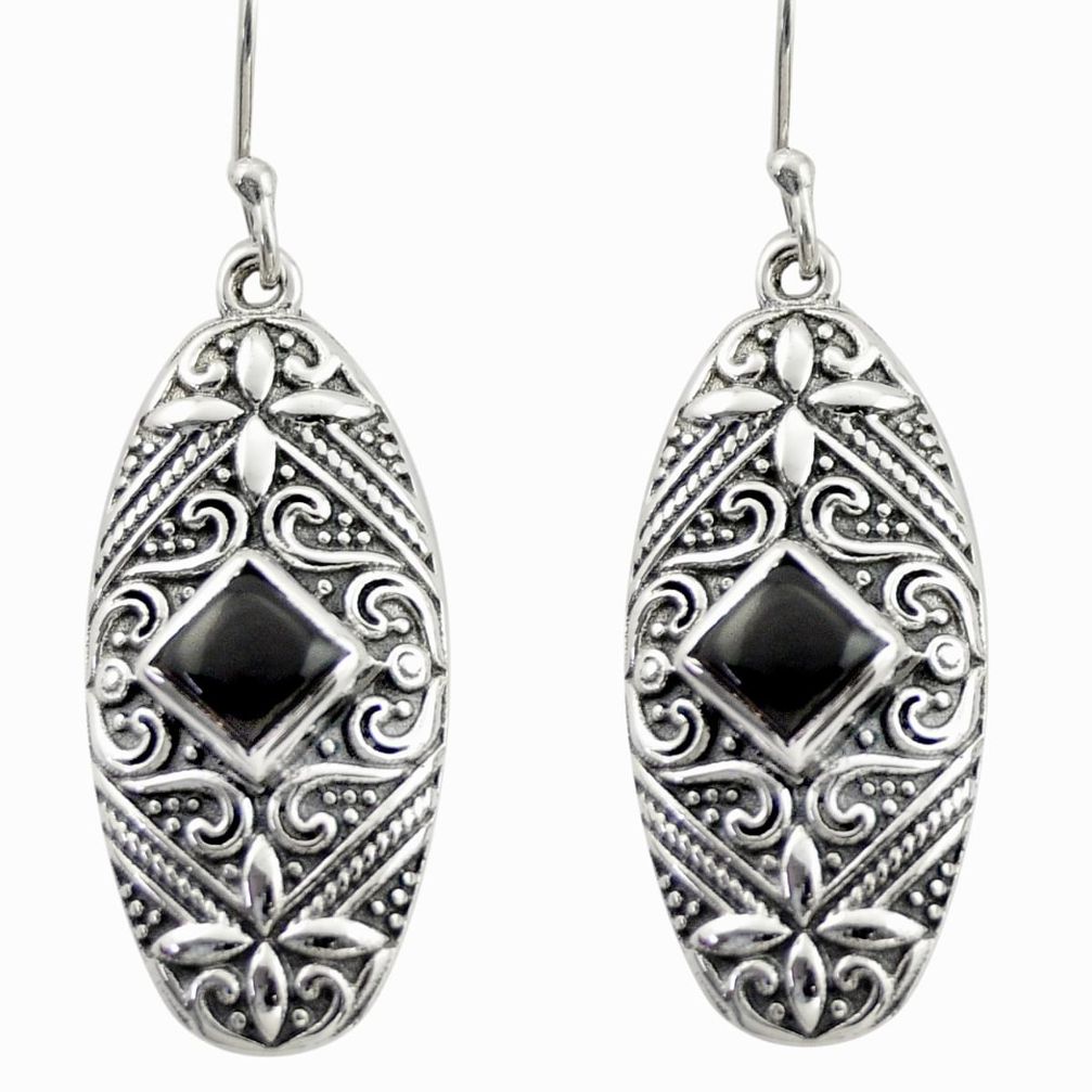 3.89cts natural black onyx 925 sterling silver dangle earrings jewelry d47146