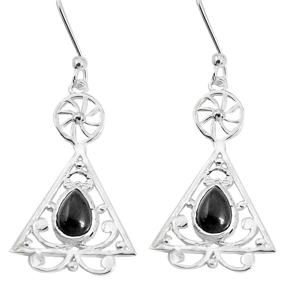 3.42cts natural black onyx 925 sterling silver dangle earrings jewelry p29193